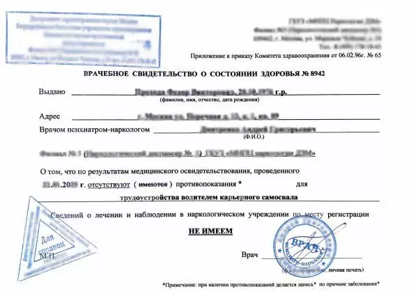 Купить справку от нарколога